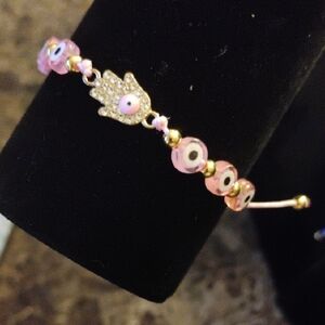 Pink Evil Eye Bracelet with Gold Accents